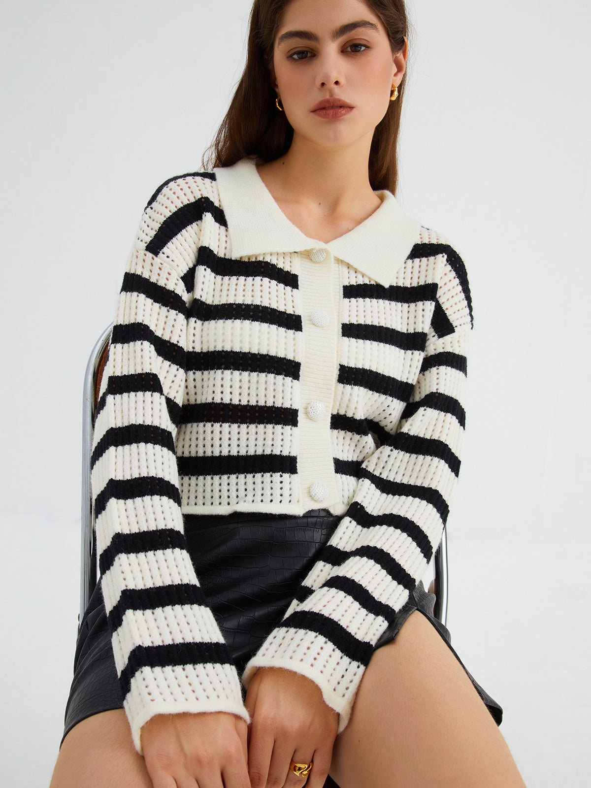 Wear Your Stripe Collared Crop Cardigan