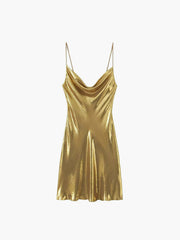 Golden Light Cowl Neck Metallic Short Dress