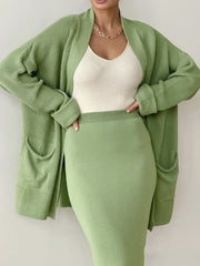 Greeness Tied Cardigan Two Piece Skirt Set