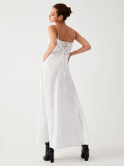 Embroidered Gardenia Tie Back Long Dress