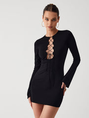 Criss Cross Long Sleeve Short Dress