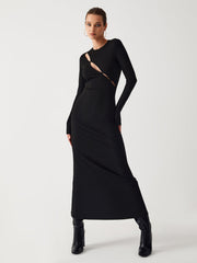 Diagonal Keyhole Long Sleeve Long Dress