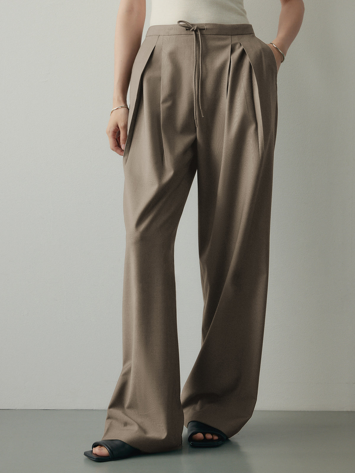 Always Neutral Pleat Wide Leg Pants