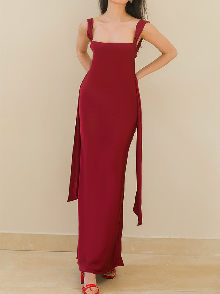 Steal Your Heart Satin Open Back Long Dress