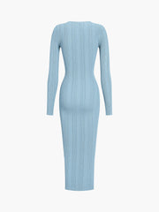 Baby Blue Knit Long Sleeve Midi Dress