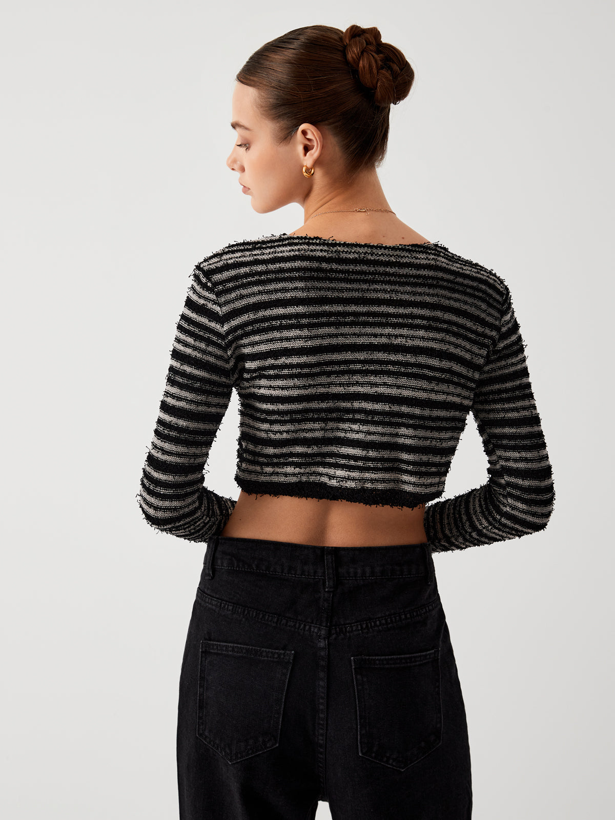 Stripe Fuzzy Fly Away Crop Cardigan