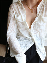 Jacquard Floral See Through Shirt