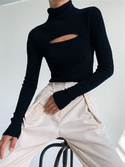 Mock Neck Keyhole Long Sleeve Knit Top