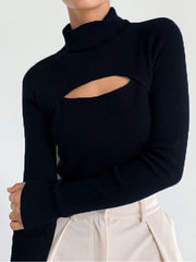 Mock Neck Keyhole Long Sleeve Knit Top