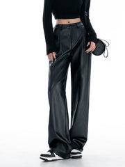 Comfort Club Faux Leather Straight Leg Pants