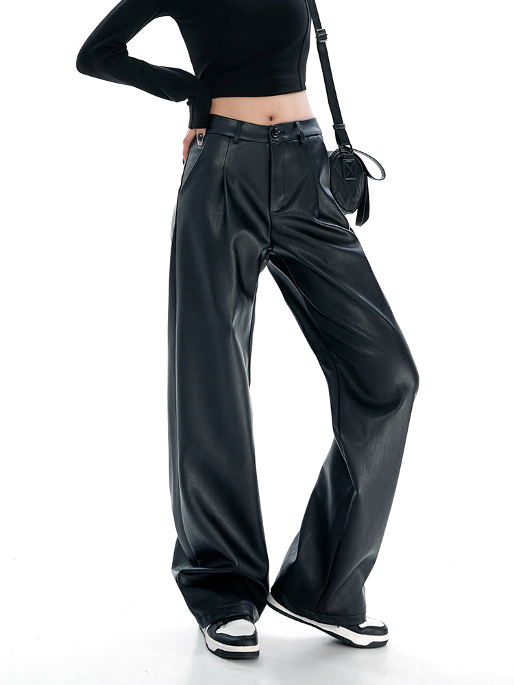 Comfort Club Faux Leather Straight Leg Pants