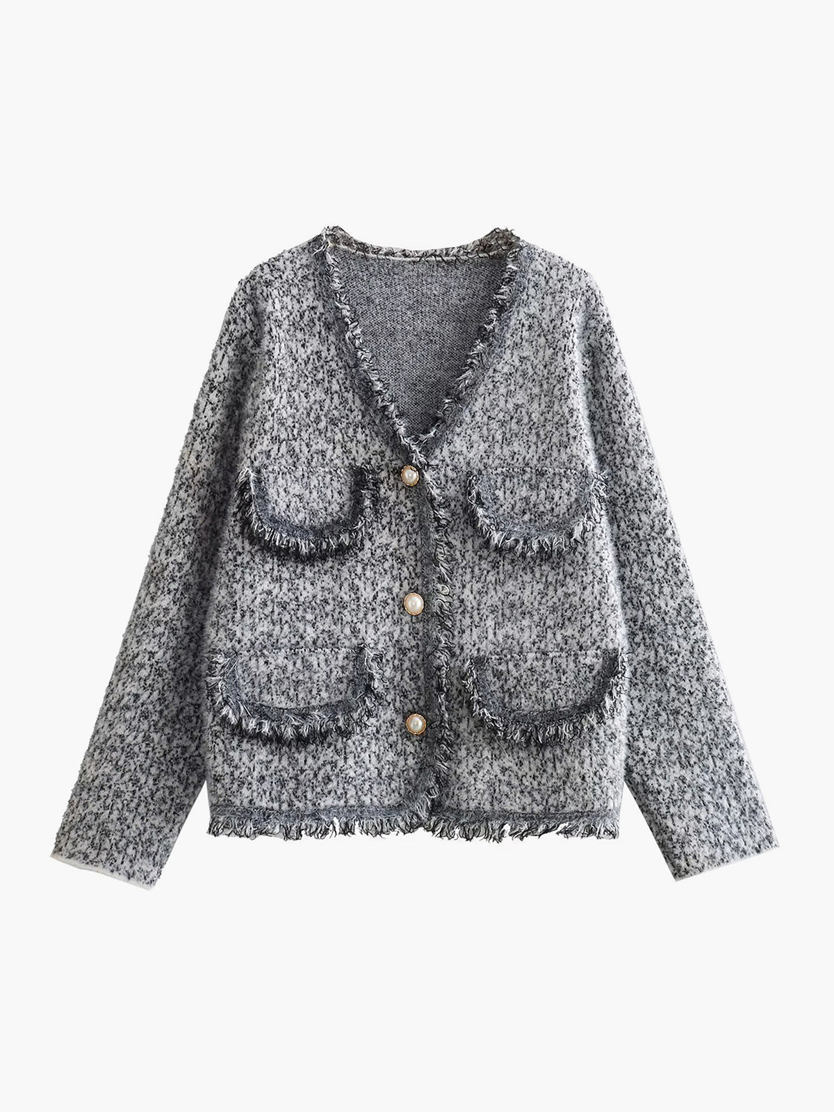 Old Money Aesthetics Raw Hem Tweed Cardigan