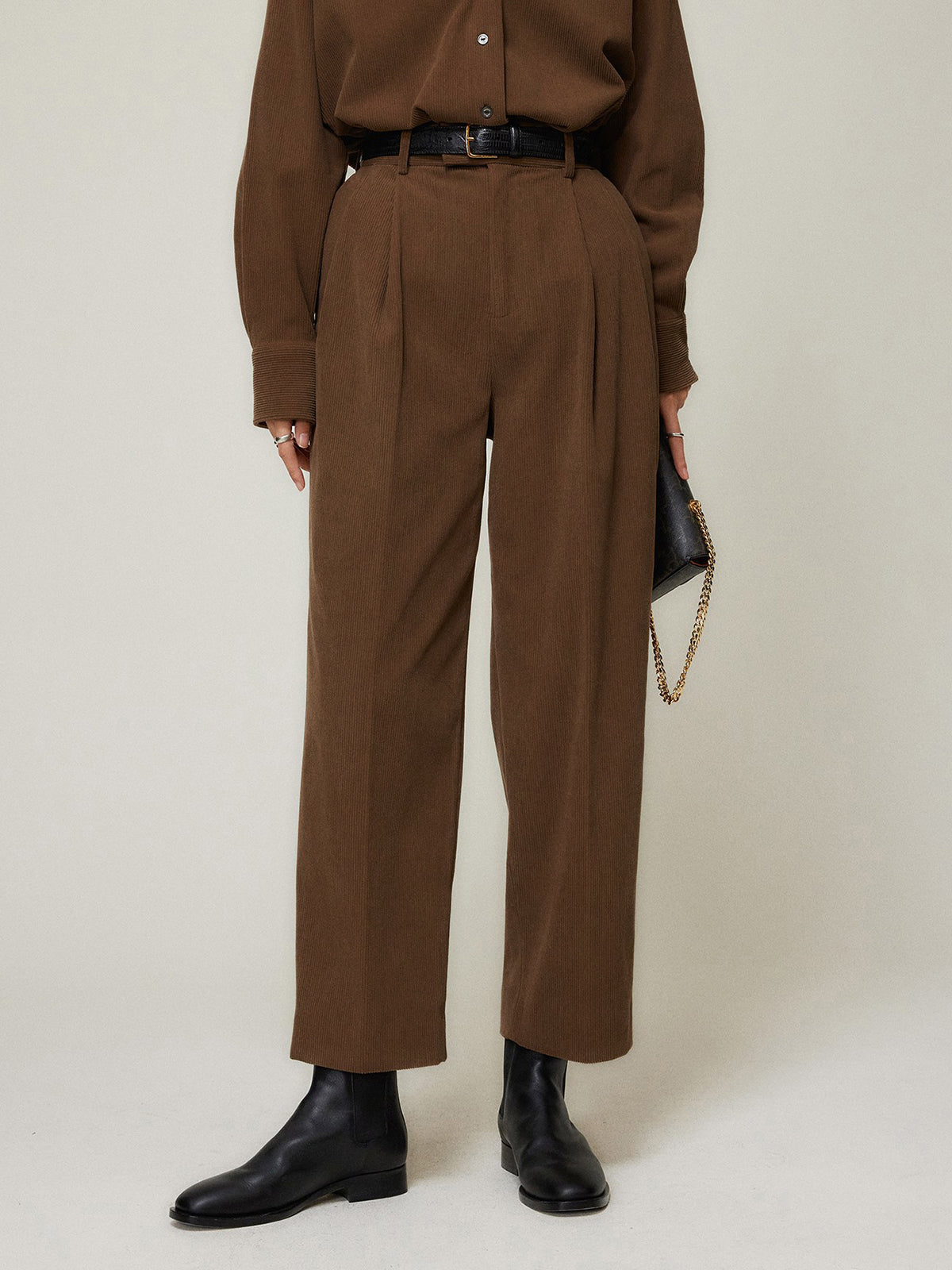 Caramel Smart Cropped Straight Leg Pants