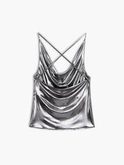 Metallic Leather Cowl Neck Tank Top