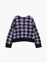 Lavender Houndstooth Fuzzy Cardigan