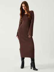 Cinnamon Open Back Long Sleeve Long Sweater Dress