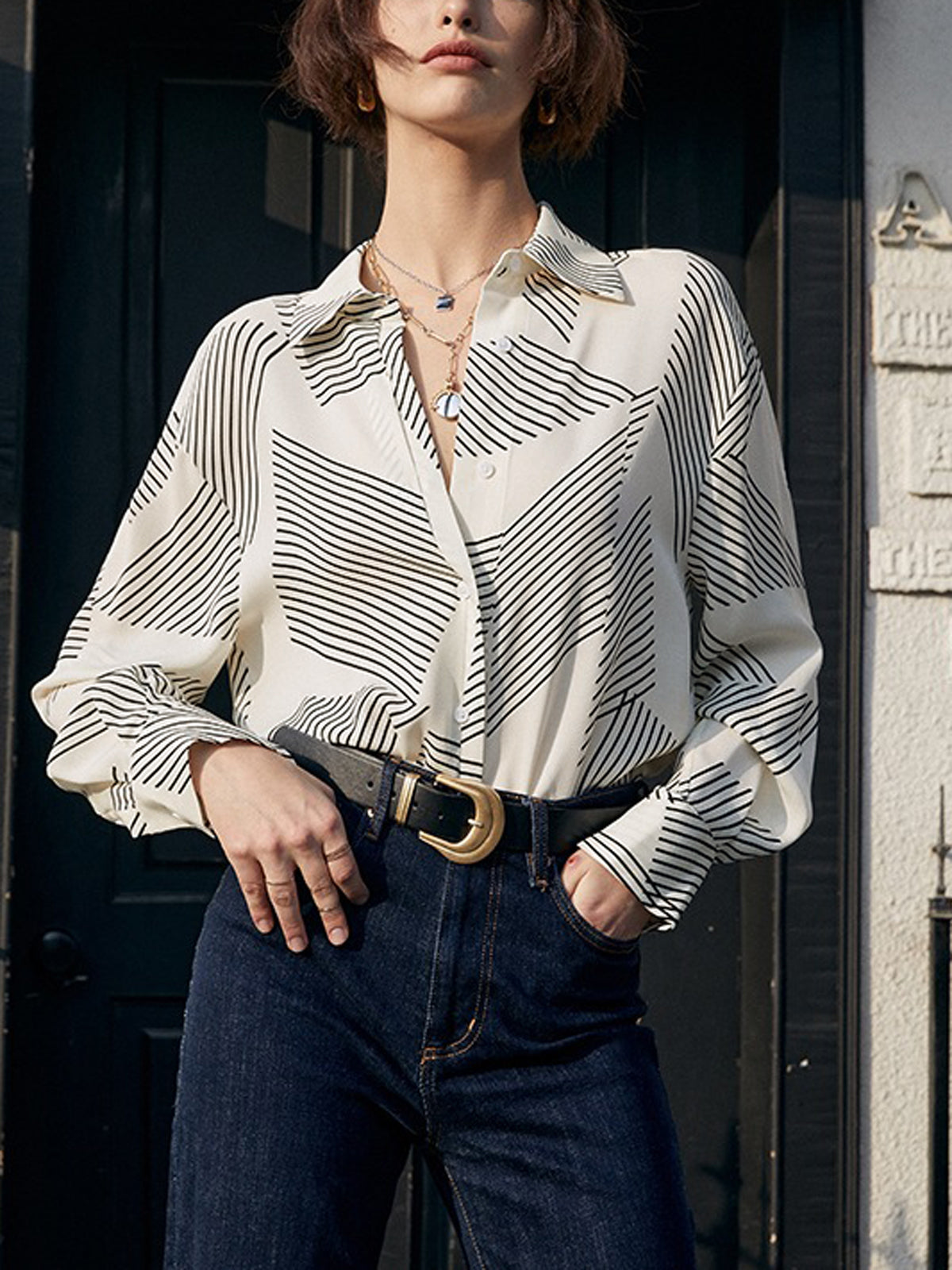 Asymmetric Stripe Button Down Shirt