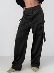 Live It Up Satin Cargo Parachute Pants