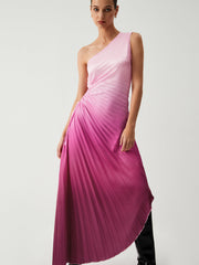 Ombre Rosy Bush Pleat Cutout Long Dress