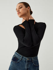 New Era Halter Cutout Long Sleeve Knit Top