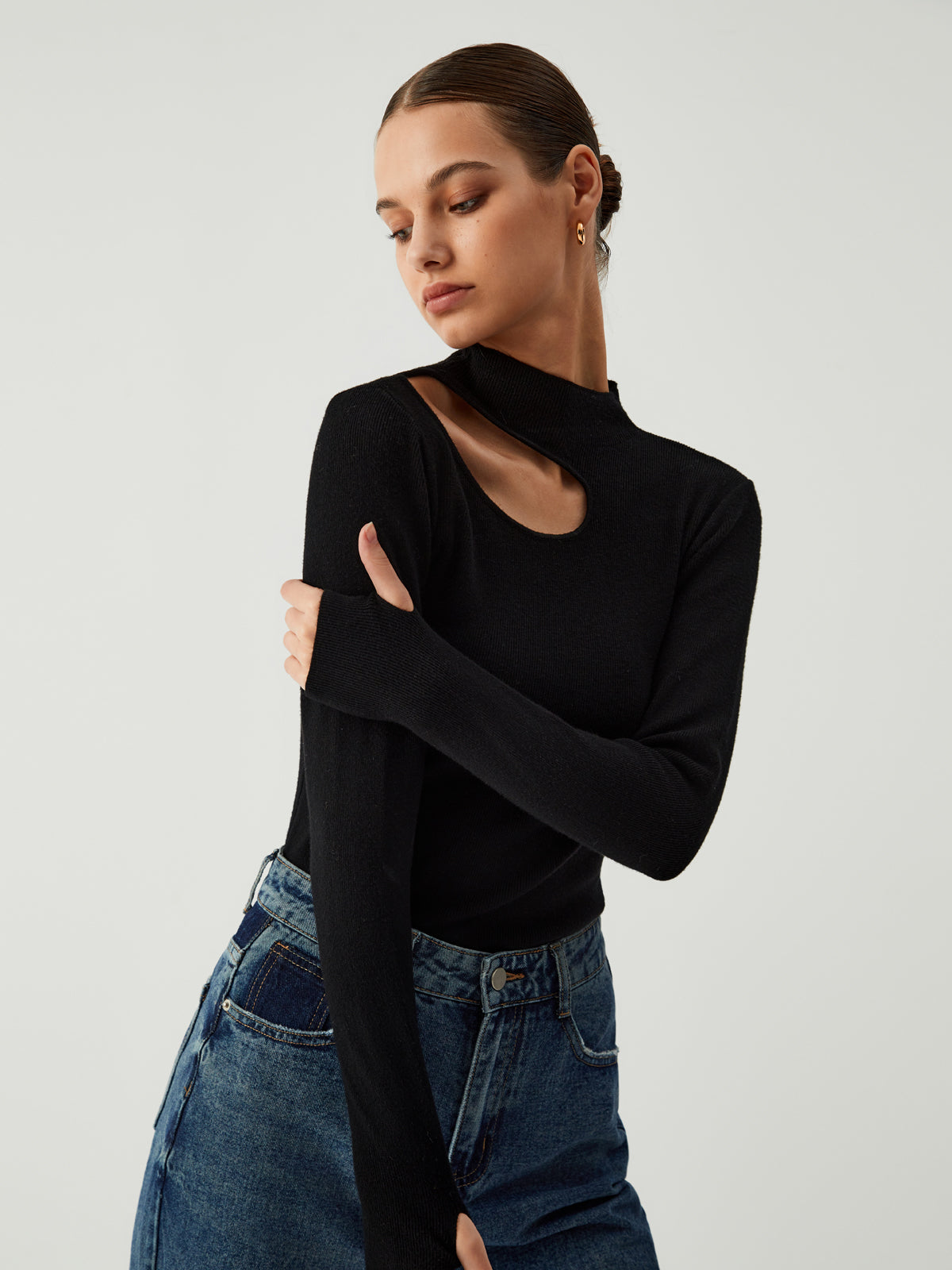 New Era Halter Cutout Long Sleeve Knit Top