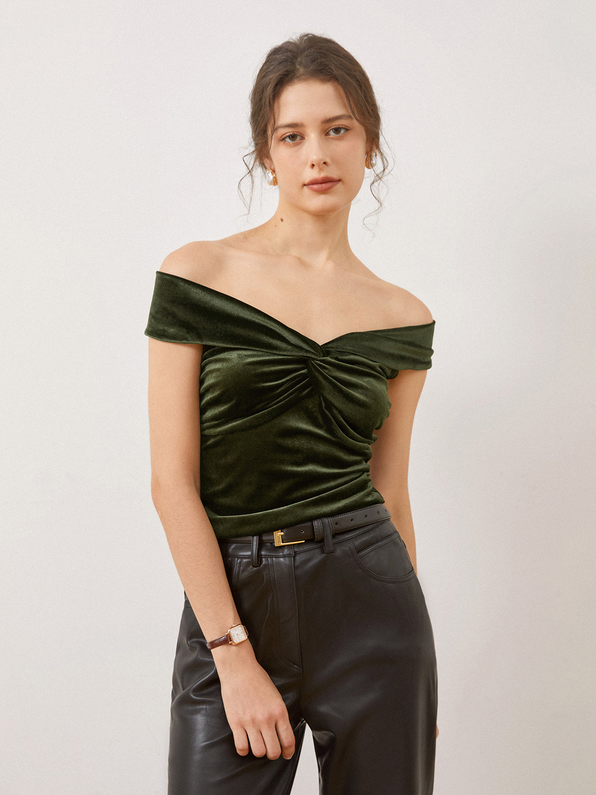 Solid Off-Shoulder Velvet Tank Top