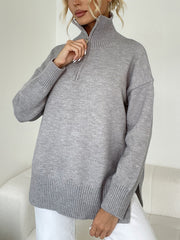 Leisure Open Collar Zippered Sweater