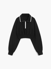 The Way To Go Open Collar Crop Sweatshirt