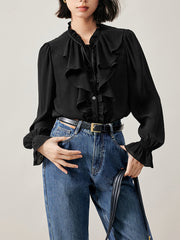 Work Hard Ruffle Puff Long Sleeve Shirt