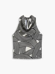 Criss Cross Stripe Cowl Neck Satin Tank Top