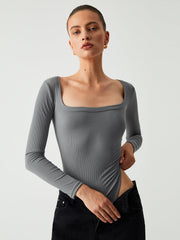 Rib Square Neck Long Sleeve Bodysuit