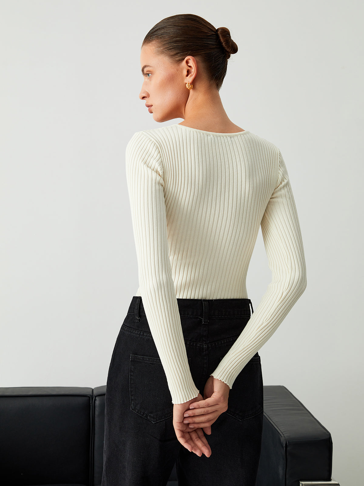 Twist Front Long Sleeve Knit Bodysuit