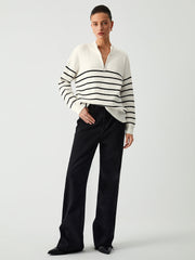 Miss Paris Stripe Zip Up Sweater