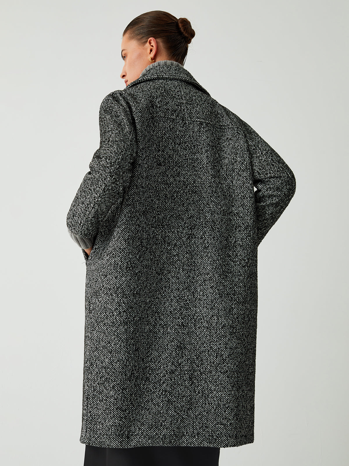 Single Breasted Longline Tweed Coat