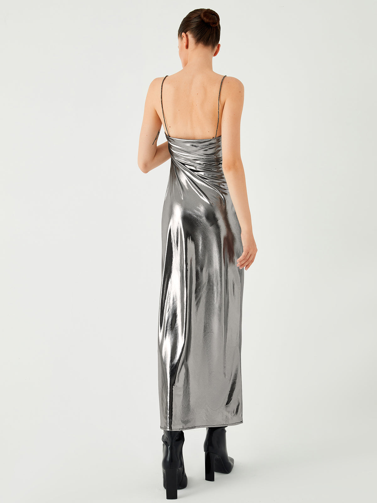 Metallic Leather Halter Long Dress