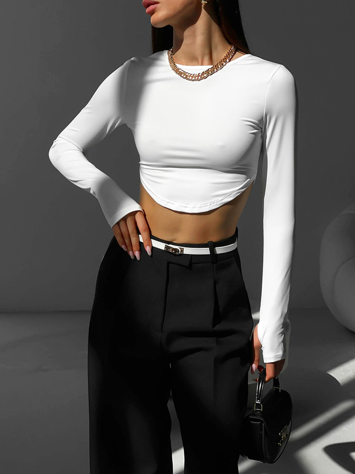 Minimalism Long Sleeve Crop Shirt