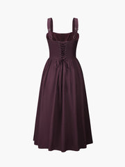 Button Down Tie Back Long Corset Dress