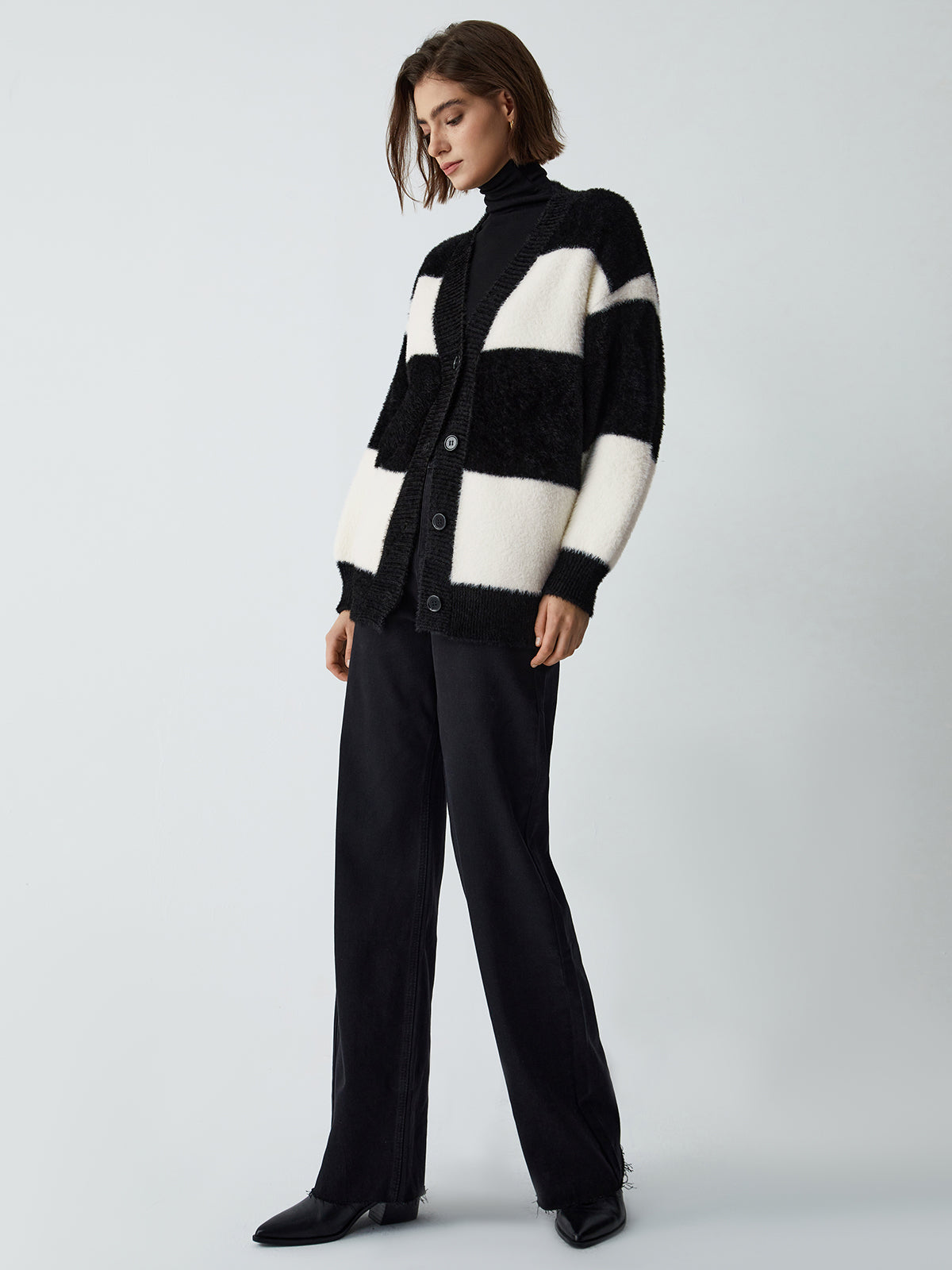 First Choice Stripe Fuzzy Cardigan