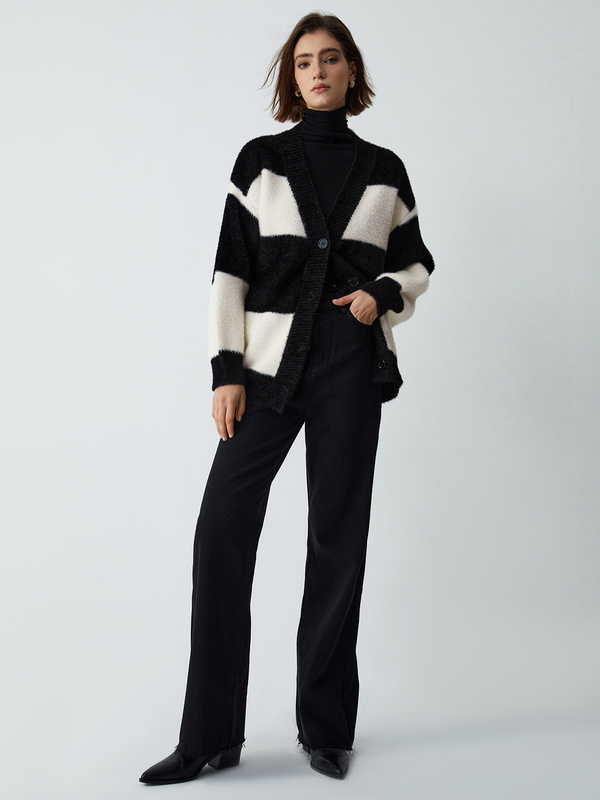 First Choice Stripe Fuzzy Cardigan