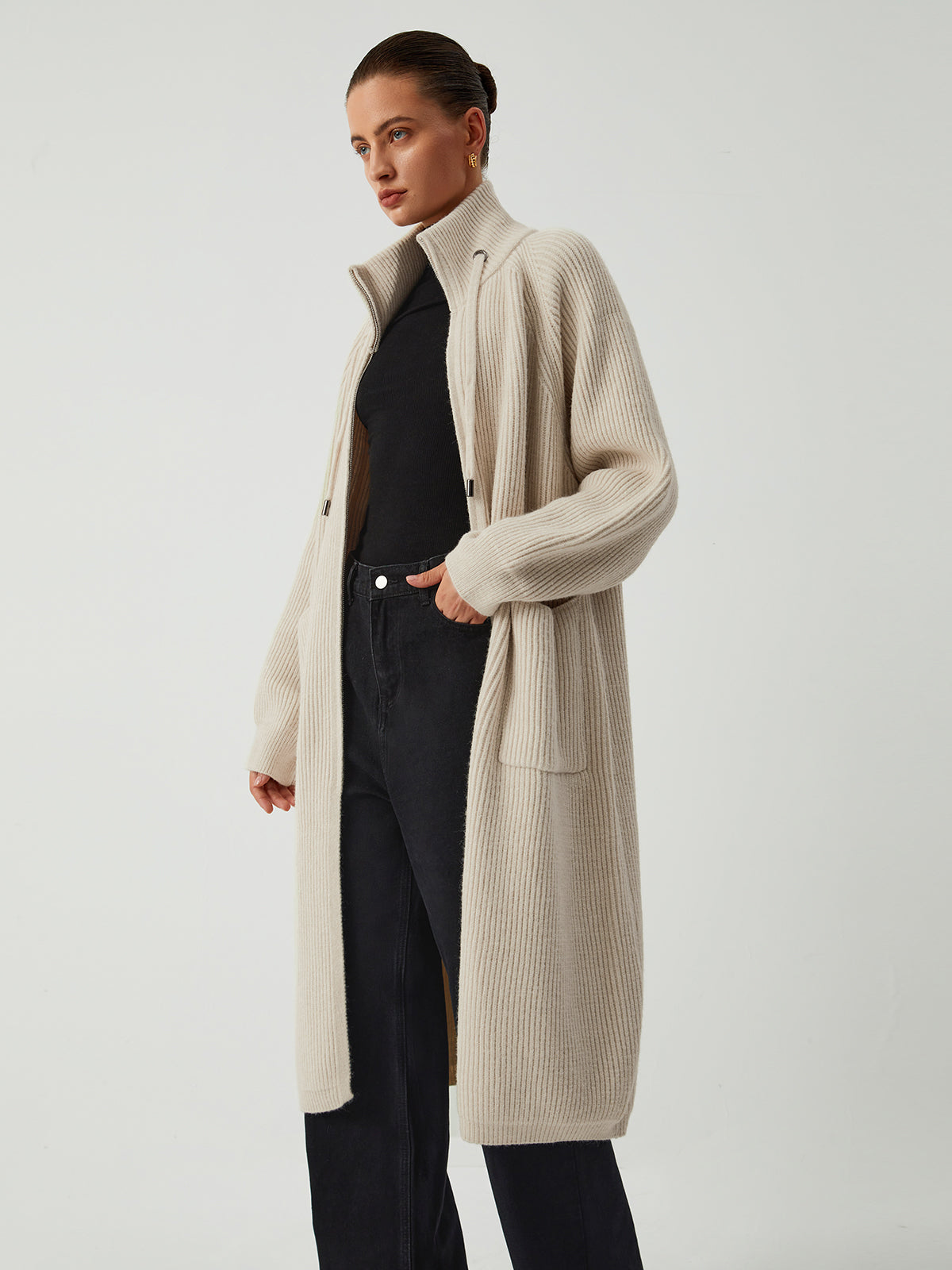 Firstt Choice Stand Collar Long Cardigan