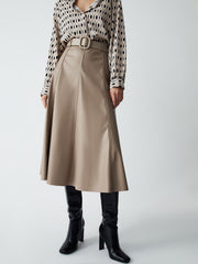 Effortless Belted Leather Maxi Skirt