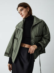 Open Collar Quilted Coat