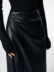 Leather Ruched Midi Skirt