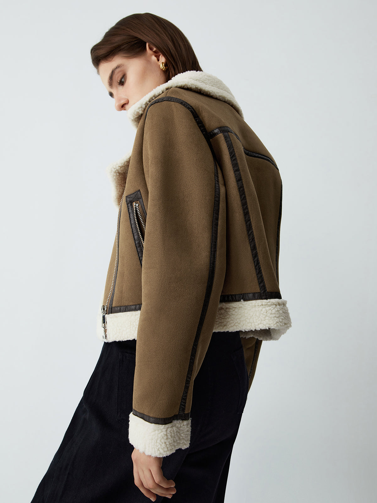 Sherpa Lined Shearling Leather Aviator Jacket