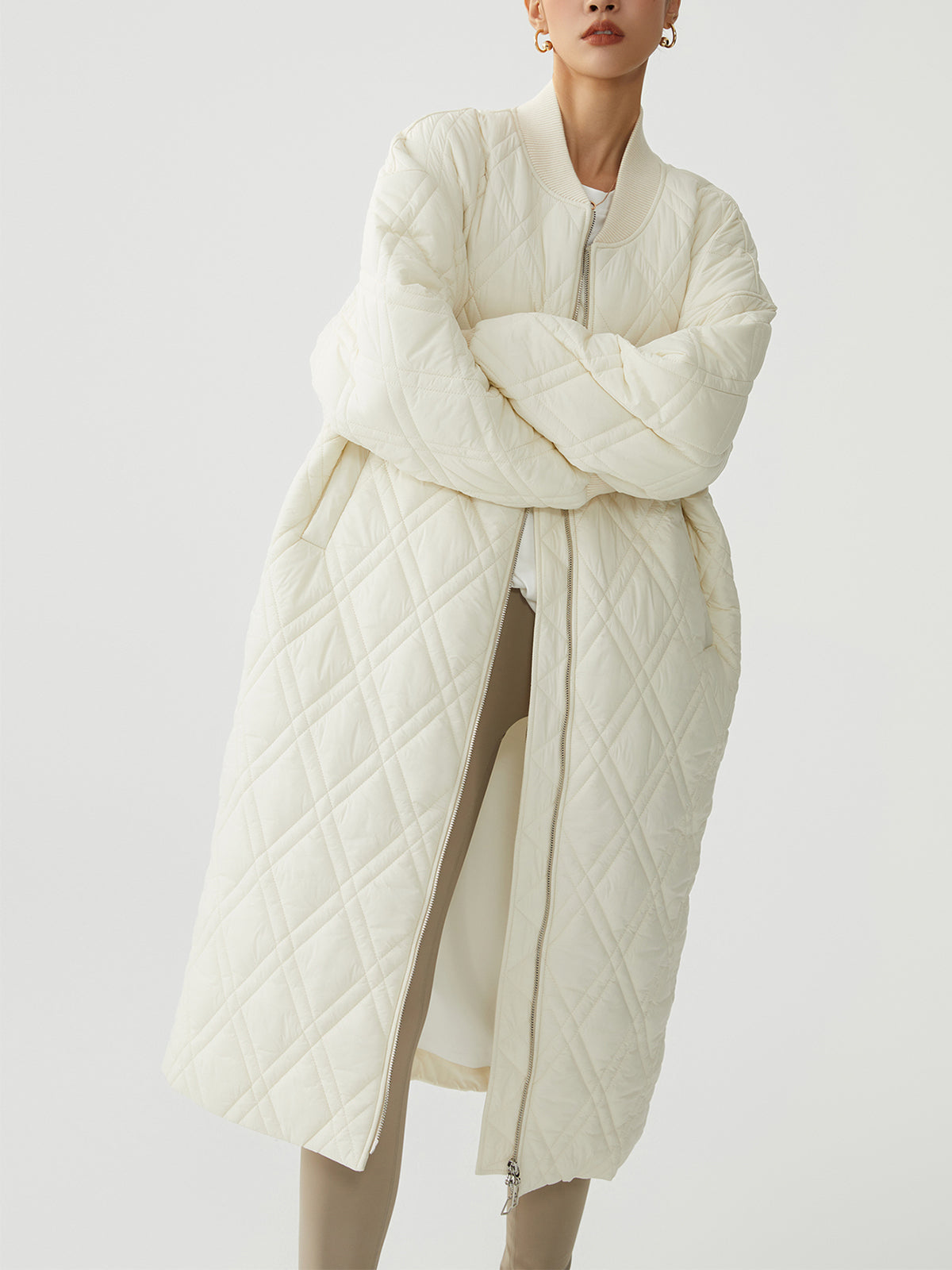 Longline Quilted Puffer Zip Up Coat