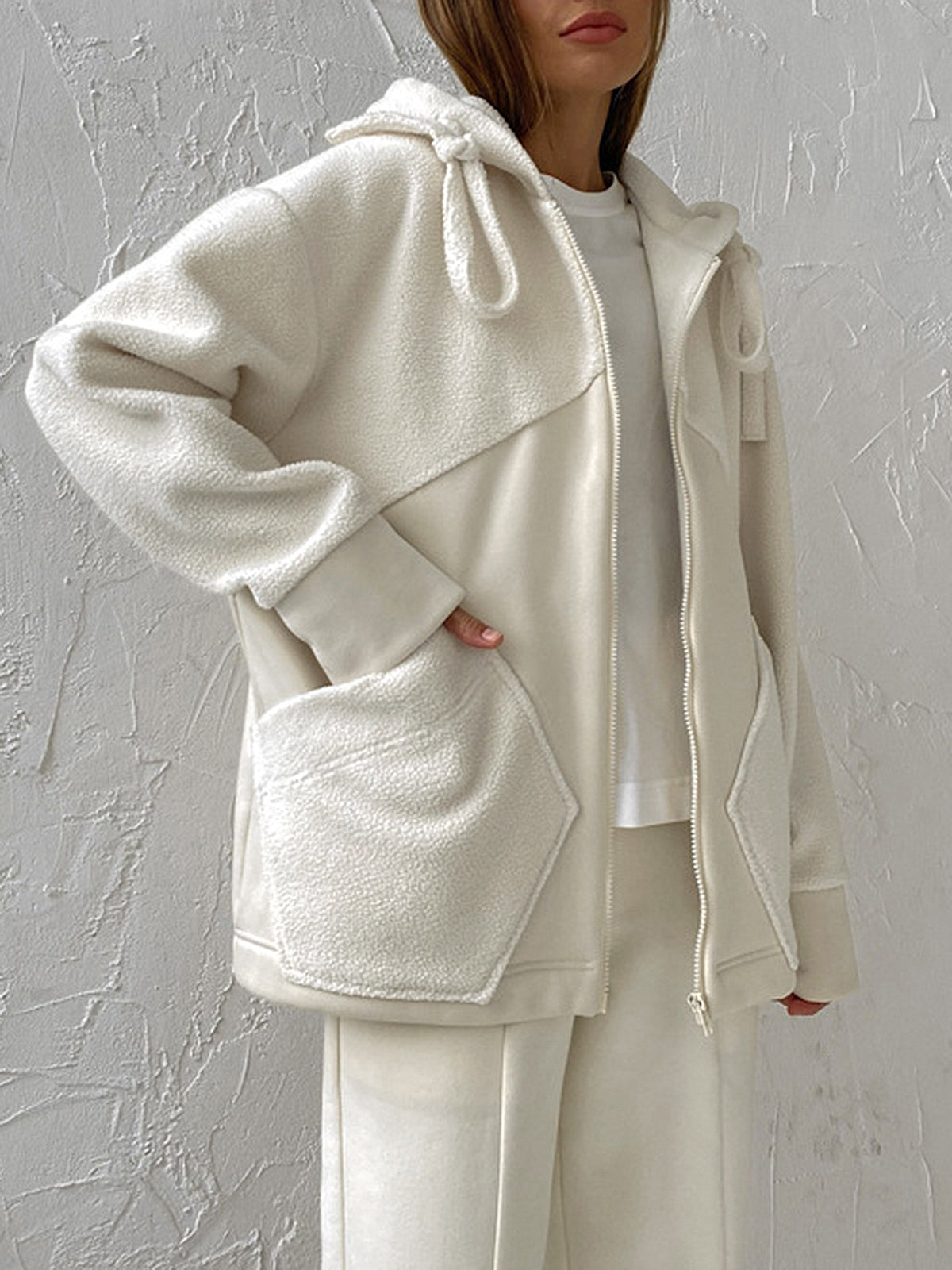 Minimalism Fleece Hooded Two Piece Pants Set