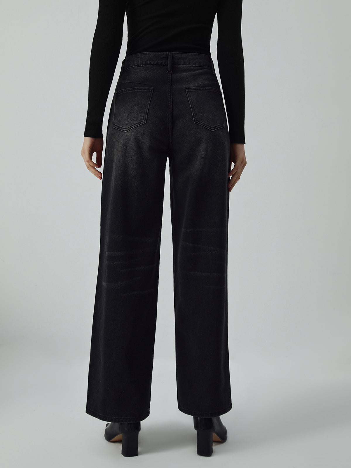 Black Denim Wide Leg Culotte Pants