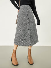 Button Down Tweed Boucle Maxi Skirt