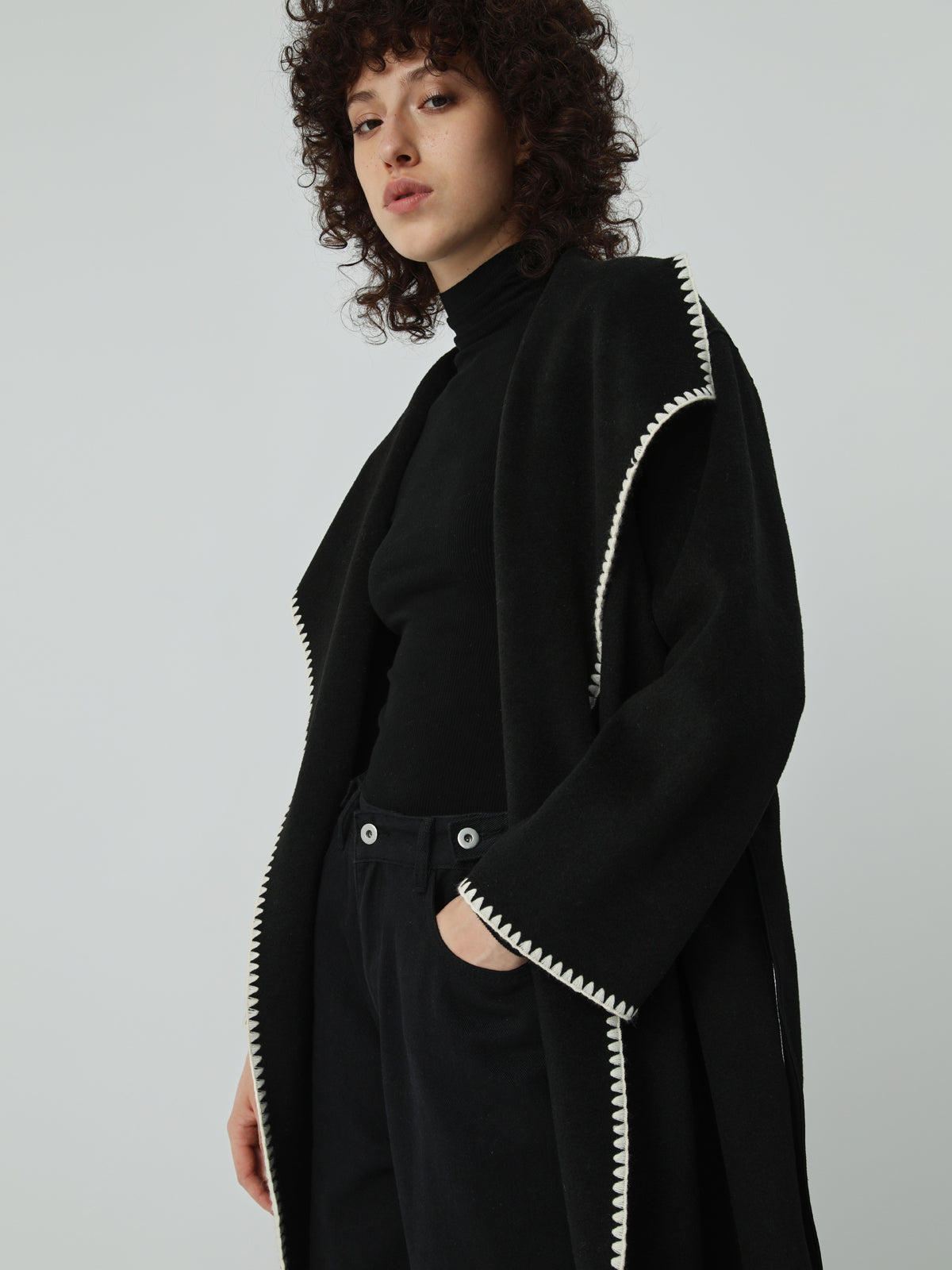 Embroidered Trim Longline Coat