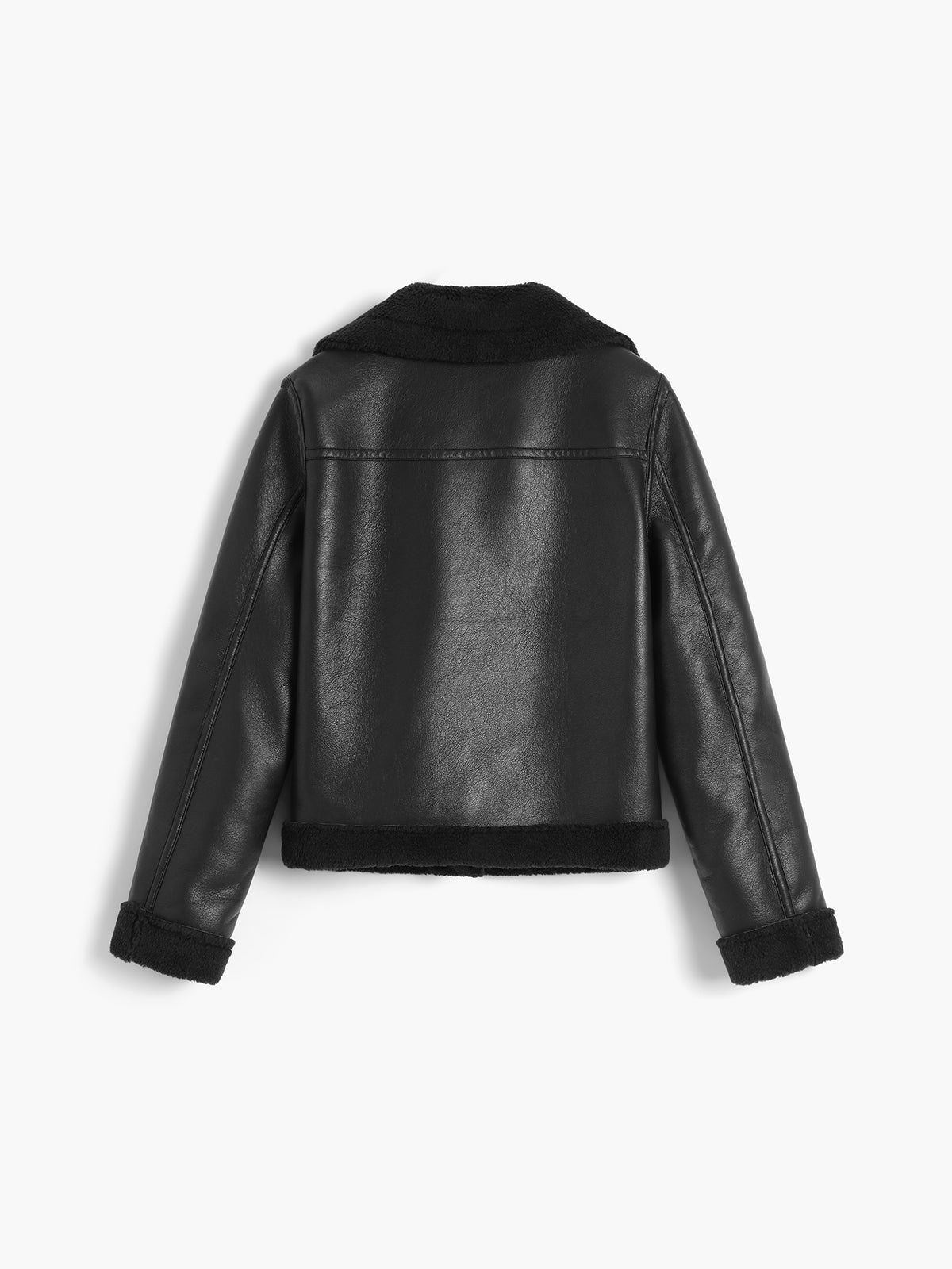 Faux Fur Lined Shearling Leather Biker Jacket